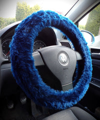 Fuzzy furry steering wheel cover choice of colour's Navy Blue