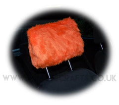 1 pair of Plain furry faux fur fluffy fuzzy plain car seat headrest covers choice of colour Orange