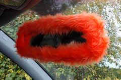 Tangerine Orange faux fur rear view interior car mirror cover