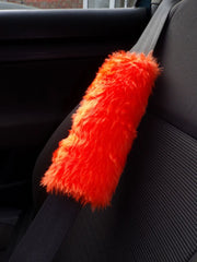 Fuzzy faux fur Orange car seatbelt pads furry and fluffy 1 pair