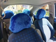1 pair of Plain furry faux fur fluffy fuzzy plain car seat headrest covers choice of colour Royal Blue