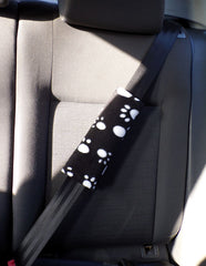 Black and White paw print fleece car seatbelt pads 1 pair