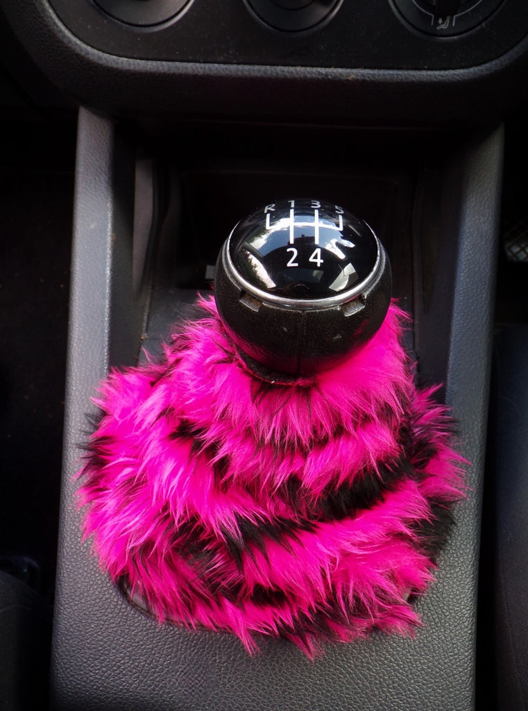 Pink And Black Tiger stripe faux fur fluffy gear stick gaiter cover