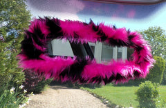 Pink and black tiger print faux fur rear view interior mirror cover