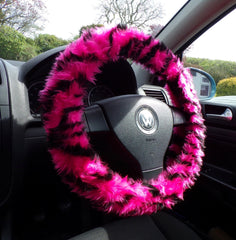 Fuzzy Faux fur Steering wheel cover in a choice of print's pink tiger