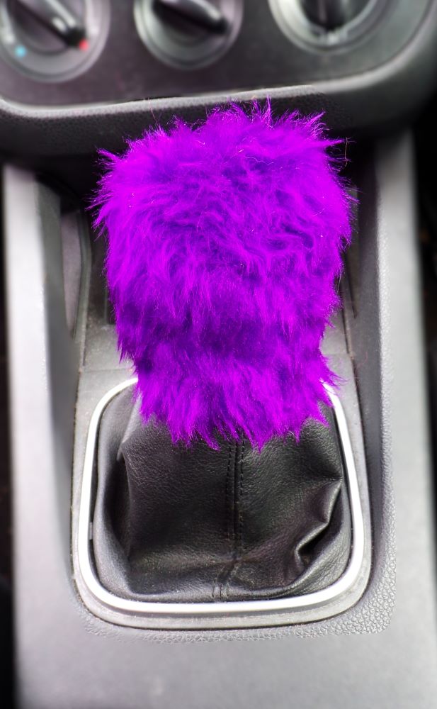 Fuzzy faux fur funky purple Gear knob cover