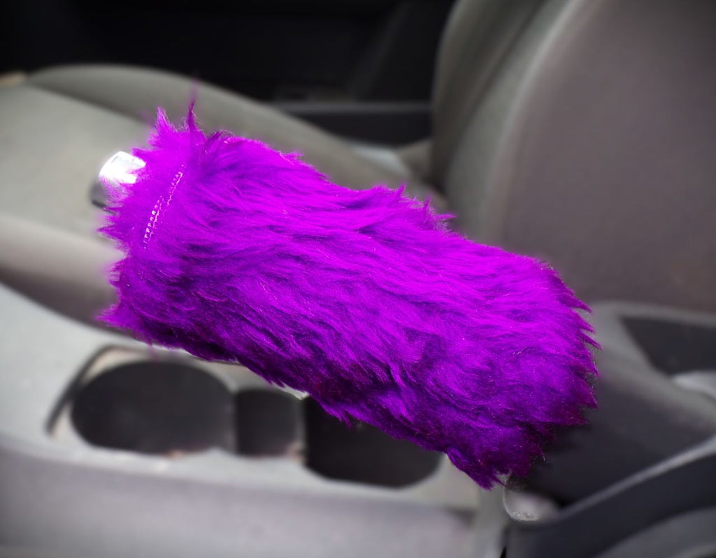 Purple fuzzy faux fur Handbrake cover