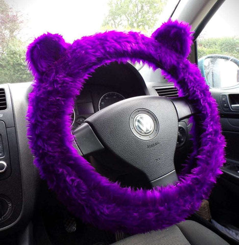 Purple fuzzy Steering Wheel Cover with Ears
