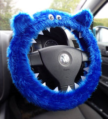 Royal Blue fluffy Monster car steering wheel cover