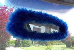 Royal Blue faux fur rear view interior car mirror cover