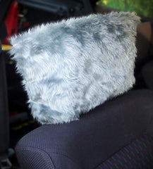 Silver Grey fluffy faux fur car headrest covers 1 pair