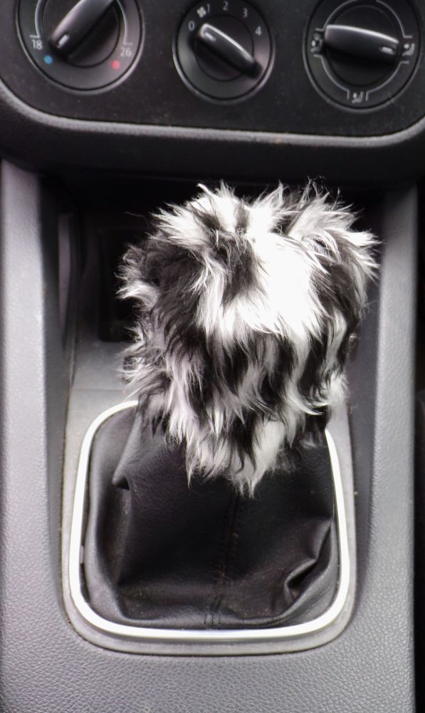 Snow Leopard print Gearknob cover Fuzzy faux fur