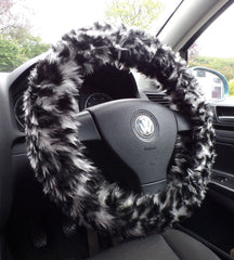 Fuzzy Faux fur Steering wheel cover in a choice of print's snow leopard