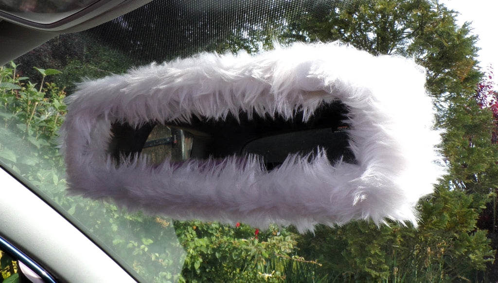 Pretty fluffy White faux fur rear view mirror cover