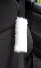 1 pair of furry faux fur car seat belt pads covers choice of colour White