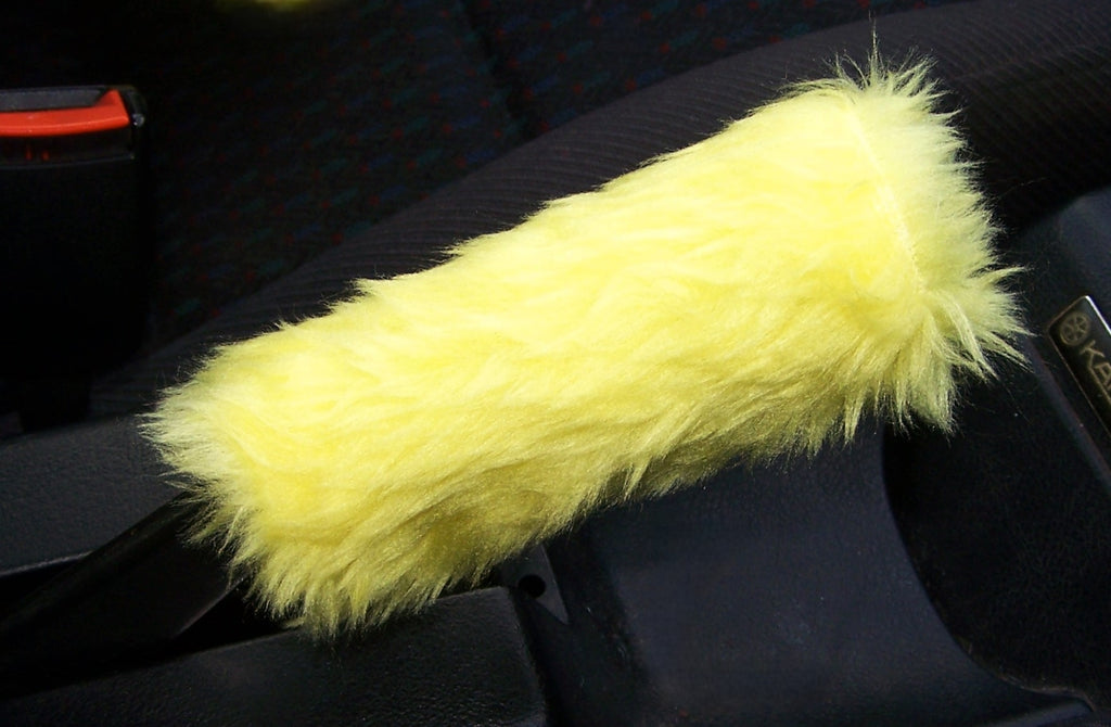 Bright Yellow fuzzy faux fur Handbrake cover cute