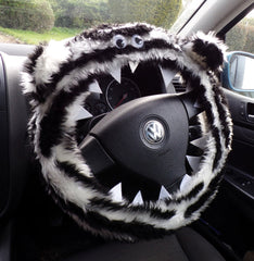 Fuzzy Monster car steering wheel cover Printed faux fur choice of print Zebra