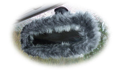 fuzzy faux fur rear view interior car mirror cover in choice of colour Poppys Crafts