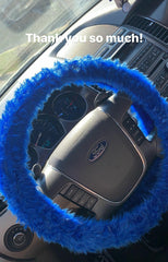 Royal Blue fuzzy faux fur car steering wheel cover