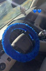 Royal Blue fuzzy faux fur car steering wheel cover