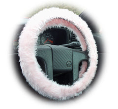 Baby Pink Car Steering wheel cover & matching fuzzy faux fur seatbelt pad set