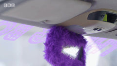 Purple faux fur fuzzy rear view interior car mirror cover