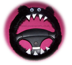 Black faux fur fuzzy Monster car steering wheel cover Poppys Crafts