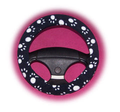 Black with white Paws paw print fleece car steering wheel cover Poppys Crafts