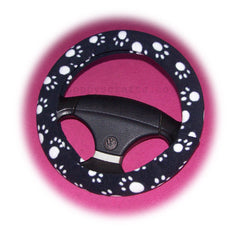 Black with white Paws paw print fleece car steering wheel cover