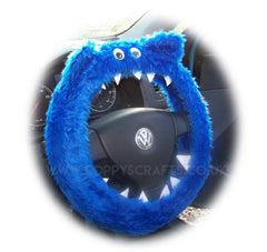Fuzzy Monster car steering wheel cover Plain faux fur choice of colour Royal Blue