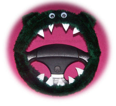 Dark Green fuzzy Monster steering wheel cover