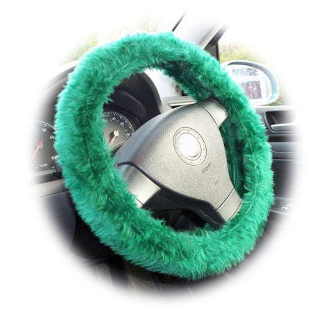 Bottle Green fuzzy faux fur car steering wheel cover
