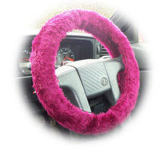 Burgundy Red fuzzy steering wheel cover with cute matching rear view mirror cover Poppys Crafts