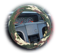Camouflage print Fleece Car Steering wheel cover & matching seatbelt pad set