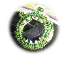 Fuzzy Monster car steering wheel cover Printed faux fur choice of print Crocodile