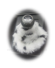Dalmatian Spot Black and white faux fur fluffy gear stick gaiter cover