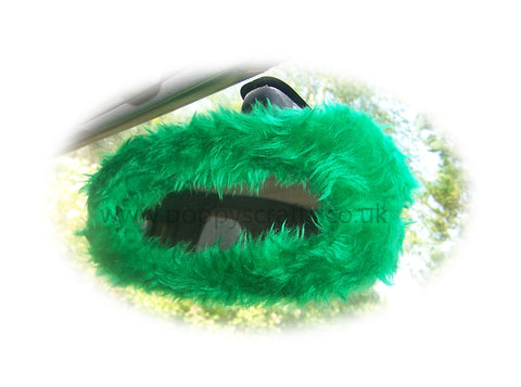 Emerald Green faux fur rear view interior car mirror cover