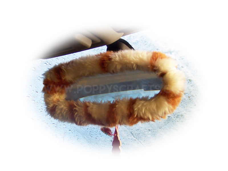 Giraffe print faux fur rear view interior mirror cover