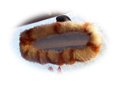 Giraffe print faux fur rear view interior mirror cover