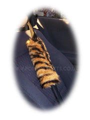 Gold Tiger Stripe fuzzy faux fur seatbelt pads 1 pair