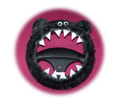 Dark Grey fuzzy monster steering wheel cover