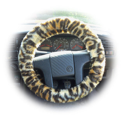 Jaguar print fuzzy faux fur car steering wheel cover
