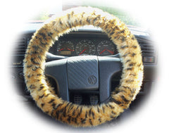 Cheetah print fuzzy car steering wheel cover