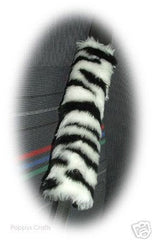 Zebra print fuzzy car seatbelt pads black and white stripe 1 pair