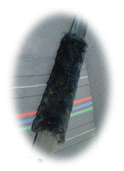 Fuzzy faux fur plain Black car seatbelt pads