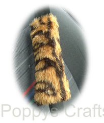 Gold Tiger Stripe fuzzy faux fur seatbelt pads 1 pair