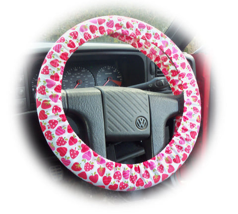Pink and Red Strawberry print Cotton car steering wheel cover