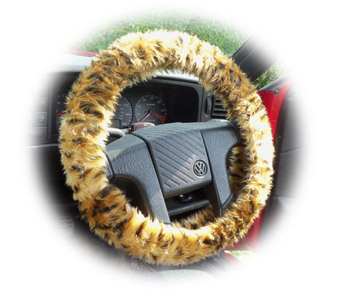 Cheetah print fuzzy car steering wheel cover