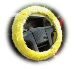 Sunshine Yellow fuzzy faux fur car steering wheel cover