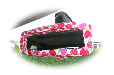Pink and red Strawberry and apples cotton car rear view interior mirror cover